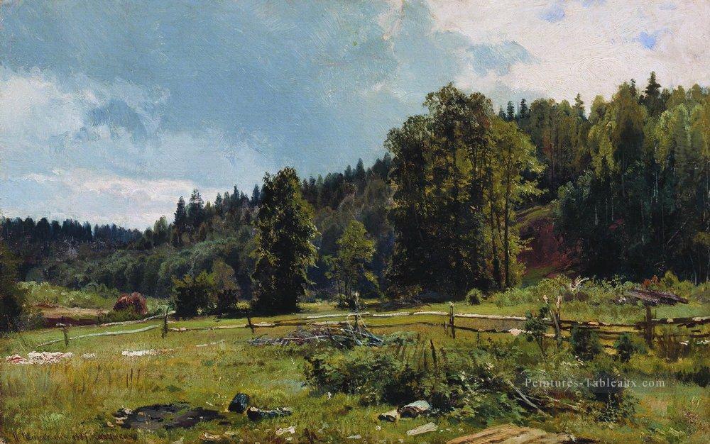 pré au bord de la forêt siverskaya 1887 paysage classique Ivan Ivanovitch Peintures à l'huile